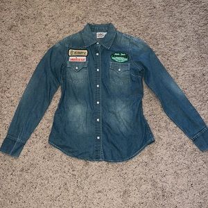 Cowgirl Justice Denim Buttondown w/ Patches Size Small